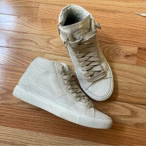 P448 Star White ZEBRA Embossed Leather High Tops Sneakers sz 37